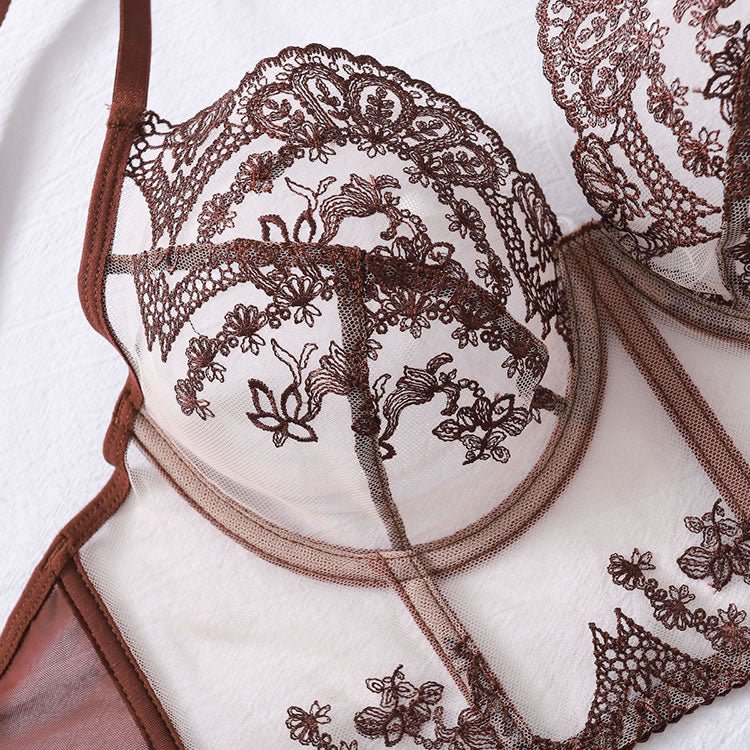 Embroidered Sexy Lingerie Set With Underwire, 4pcs - Late Night Lingerie