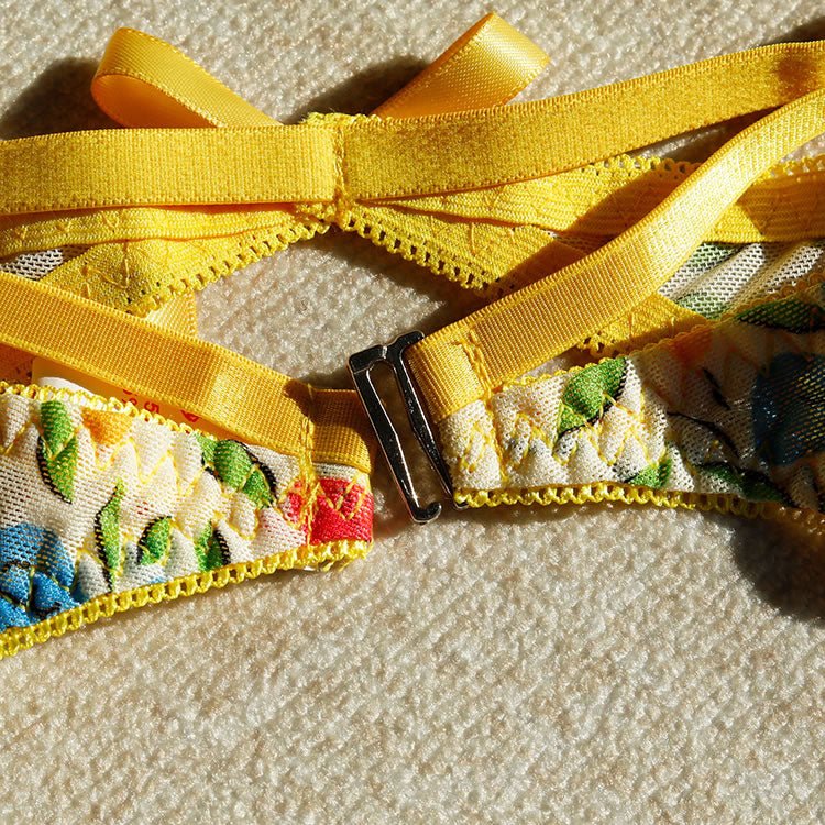 Floral Print Lingerie Set with Yellow Straps - Late Night Lingerie