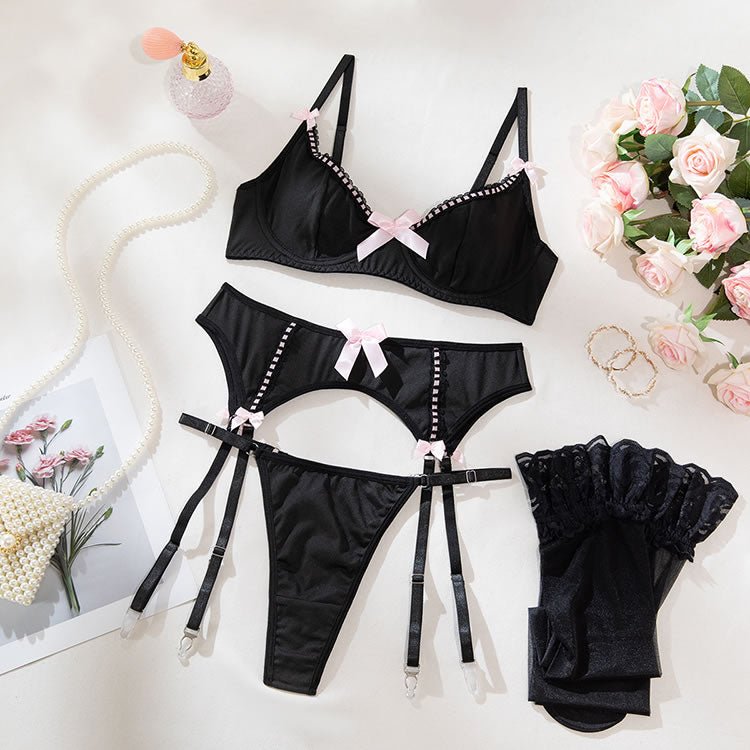 Midnight Ecstasy Gartered Bra Set - Late Night Lingerie