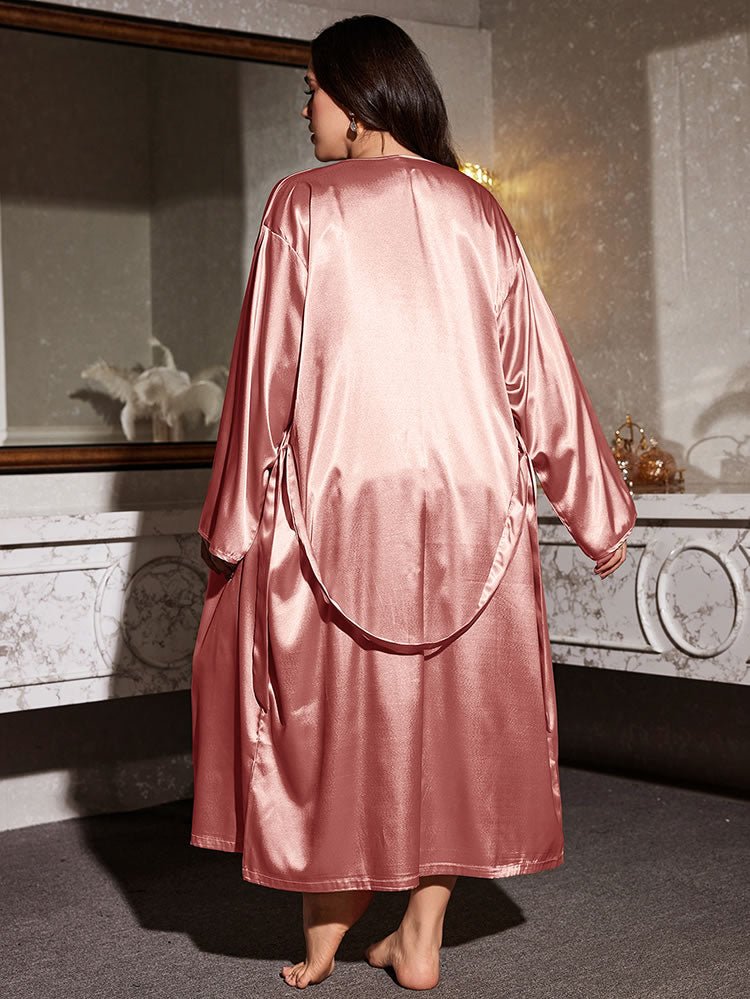 Stylish Pink Satin Lingerie Set with Robe - Late Night Lingerie