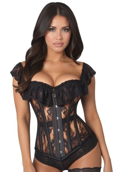 Top Drawer Black Sheer Lace Steel Boned Corset - Late Night Lingerie