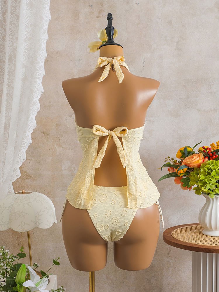Women's Yellow Halter Two-Piece Swimsuit with Peplum Top - Late Night Lingerie