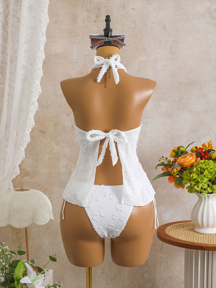 Women's Yellow Halter Two-Piece Swimsuit with Peplum Top - Late Night Lingerie
