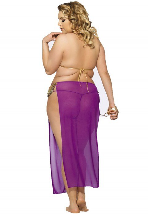 Plus Size Golden Tops And Purple Dress Lingerie With Neck Ring - Late Night Lingerie